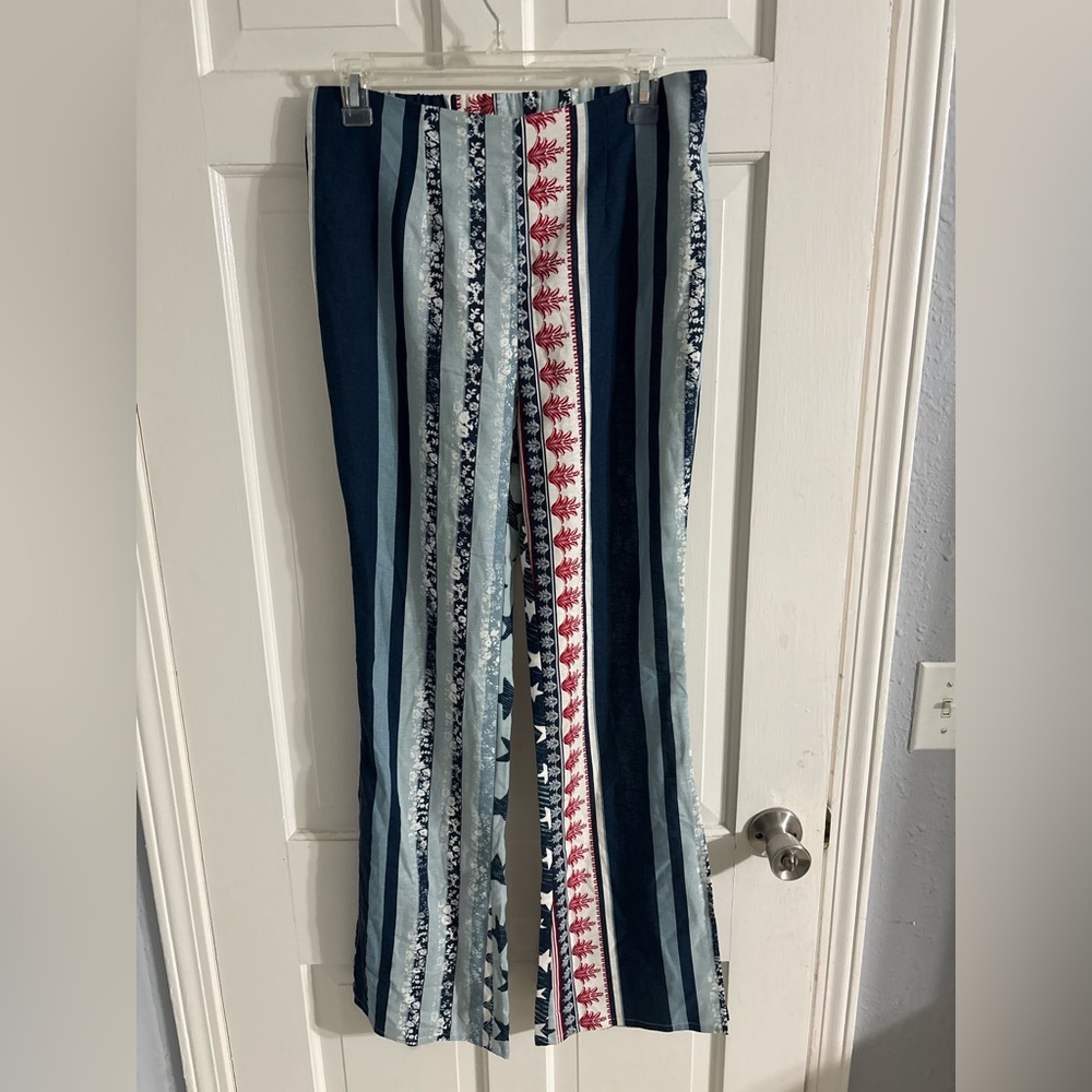 VENUS Multicolor Striped Women's Flare Summer Pants S. Small